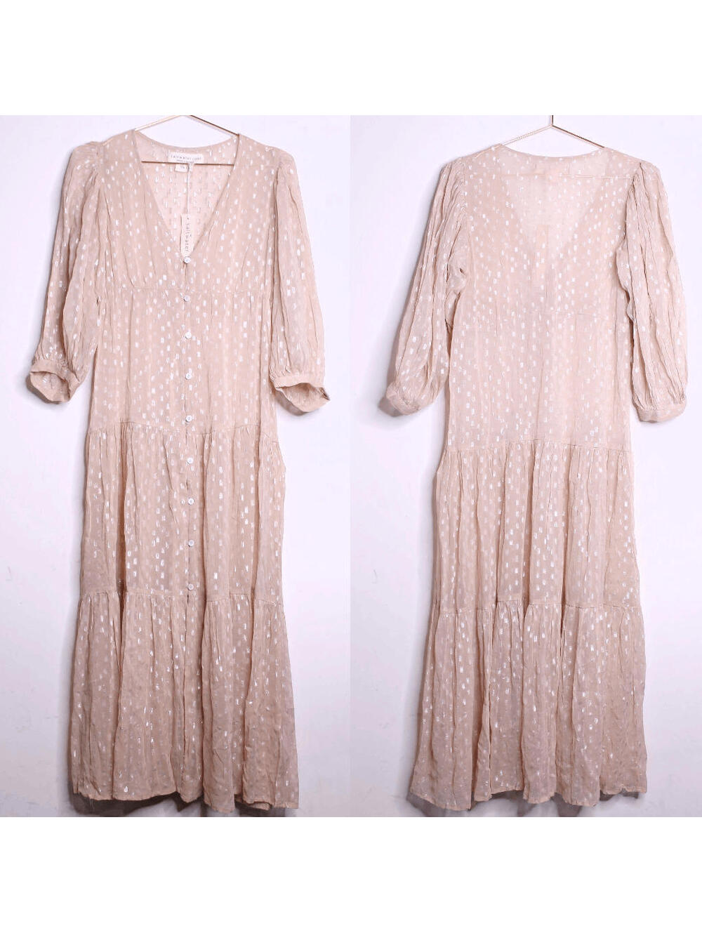 NWT Saltwater Luxe Beige Boho Peasant Maxi Dress - S